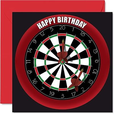 Leuke 30e verjaardagskaarten voor mannen en vrouwen - dartbord - gelukkige verjaardagskaart voor papa mama zoon dochter broer zus oom tante neef, 145 mm x 145 mm sport darts verjaardag wenskaarten