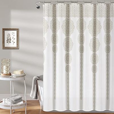 Lush Decor Stripe Medallion Shower Curtain, 72" x 72", Neutral