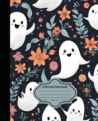 Floral Ghost Composition Notebook 7.5x 9.25 Notebook with 110 Lined Pages - Cute Halloween Notebooks for School, Home or Work!: Spooky Fall fun!