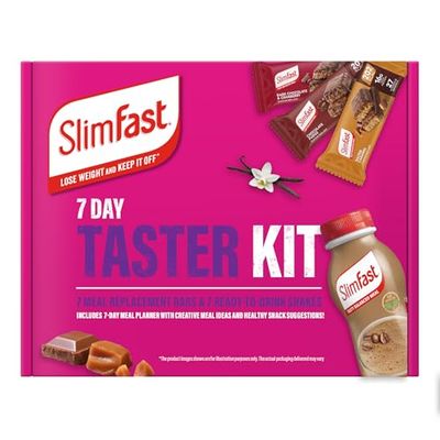 SlimFast 7-Day Taster Kit – 7 Meal Replacement Bars & 7 Ready-to-Drink Shakes, High Protein, High Fibre, 27 Vitamins & Minerals, 7-Day Meal Planner, Low-Calorie Snacks for Weight Management