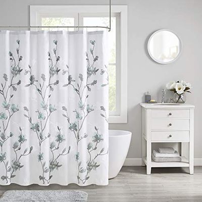 Madison Park Modern Shabby Chic Privacy Bath Fabric Curtains, 65% Rayon, 35% Polyester, Aqua, 72"X72"