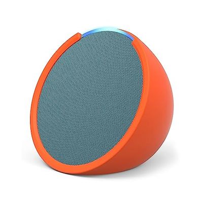 Echo Pop | Altoparlante Bluetooth intelligente con Alexa, compatto e dal suono potente | Verde petrolio + custodia per Echo Pop Made For Amazon (modello 2023), Arancione