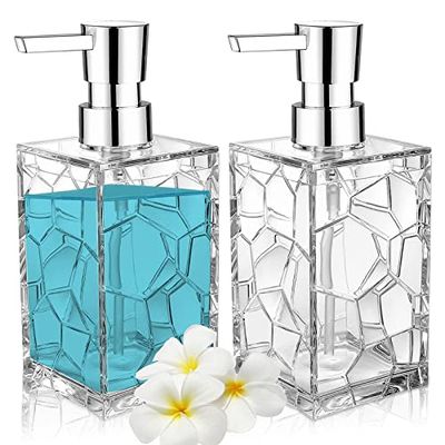 Lot de 2 distributeurs de Savon Liquide Blanc Transparent en Plastique Acrylique pour Salle de Bain et Cuisine