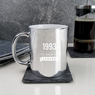 eBuyGB Metallic Shiny Silver Coffee Mug -1993 Year of The Legend Design - 30th Birthday Gifts for Him, Men - 370ml Tea Cup, Gift for Son, Brother, Cousin, Friend, Thirtieth Gift for Dad