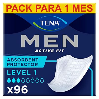 TENA Men Level 1 x96 - Compresa Protectora y Absorbente para Hombre - Para Incontinencia y Goteo Moderado - Zona de Absorción Mejorada - Máxima Discreción - Paquete Mensual (8x12)