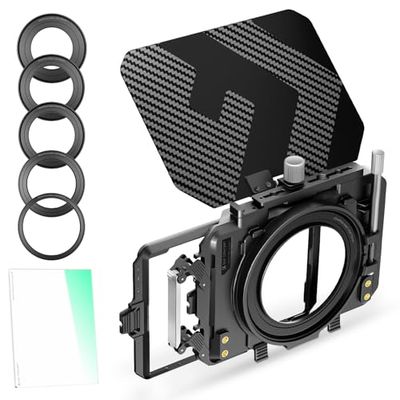 K&F Concept Mini Matte Box Lite con Black Mist 1/4 Filtro 4"x5,65", Bandiera Superiore Carbonio con 2 Vassoio Filtro 4''x5,65" per DSLR Fotocamere Mirrorless con Anello Adattatore 67/72/77/82/95mm