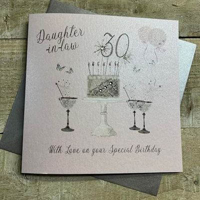 White Cotton Cards Happy 30th Birthday Card Daughter-in-Law Champagne Glasses Pink Roses SS42-DIL30, 16cm x 16cm
