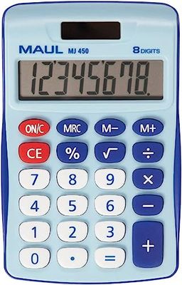 MAUL calculadora MJ 450 | Calculadora Basica con Pantalla de 8 dígitos | Calculadora Solar con utilización de la Pila en la Oscuridad | Calculadora pequeña 11,5 x 7 x 1 cm | Azul