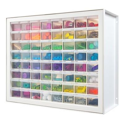 IRIS Armoire de rangement pour pièces de couture et d'artisanat, blanc, 64 tiroirs