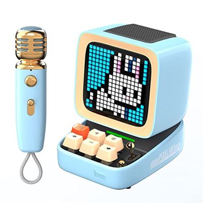 Divoom Ditoo-Mic Pixel Art LED Altoparlante Bluetooth Portatile con Microfono Karaoke Wireless, Schermo controllato da App, Tastiera RGB, Giochi, Allarmi per Adulti/Bambini, Festa in Casa