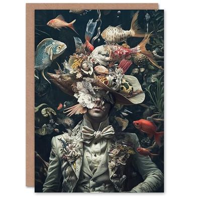 Artery8 Greeting Card Victorian Atlantean Surreal Underwater Portrait Blank For Him Or Her Art Birthday Card
