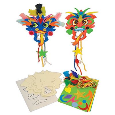 Springboard Chinese New Year Dragon Mask Making Kit - Arts and Crafts for Kids w/ 3D Chinese Dragon Mask Templates - Kids Activity Packs - KS1 and KS2 Resources - 23 x 26 cm - 20-Pack - Multicoloured