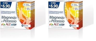 Magnesio Potassio Act Zero, Integratore Alimentare al Gusto Agrumi SENZA ZUCCHERI, a base di Magnesio, Potassio e Vitamina C - Confezione da 28 bustine