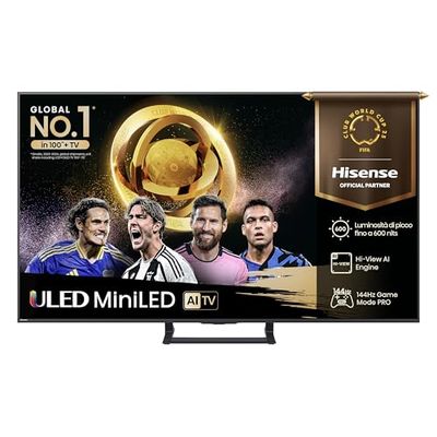 Hisense TV 55" Mini-LED 144Hz 4K 2025 55E8Q, Smart TV VIDAA U8, Dolby Vision IQ, HDR 10+ Adaptive, 144Hz Game Mode PRO, Dolby Atmos 2.1 con Subwoofer, Alexa Built-in, VIDAA Voice, lativù 4K, 55''