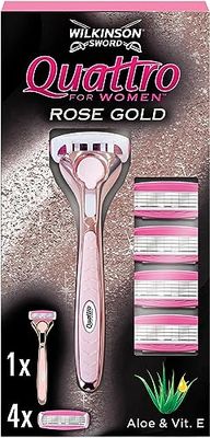 Wilkinson Sword Quattro for Women - Maquinilla Depilatoria de Mujer con 4 Recambios de Cuchillas de 4 Hojas con Banda de Vitamina E y Aloe Vera