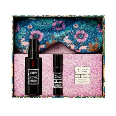 William Morris At Home Beautiful Sleep Night Time Ritual | Lavender Filled Velvet Eye Mask, Pillow Mist 50ml & Pulse Point Oil 10ml