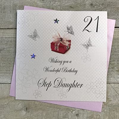 WHITE COTTON CARDS bdp21 SD Rouge présente, Wishing You a Wonderful Birthday Motif Fille étape Carte d'anniversaire Faite à la Main Blanc