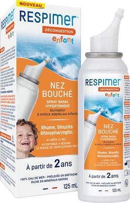 Respimer Décongestion Enfant dès 2 ans - 100% eau de mer prélevée en Bretagne - Aide à évacuer agents infectieux et allergènes - 125 mL