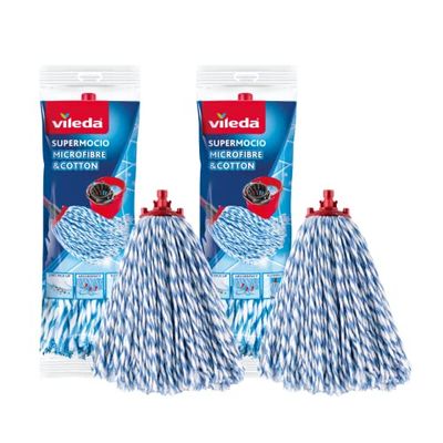 Vileda Supermocio Micro e Cotton Mop Refill – Confezione da 2, Microfibra, Bianco, 18 x 10 x 37 cm