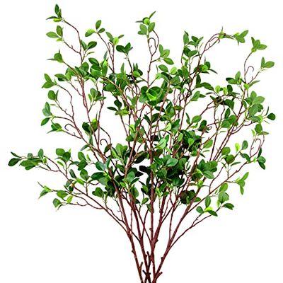 AUSTOR 5 Packs 45" Artificial Ficus Stems Faux Green Branches Leaf Fake Green Bushes Shrubs Ficus Twig Stems for Vase Filler Home Wedding Office Decor
