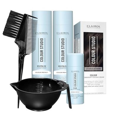 Clairol Professional Colour Studio Permanent Colour Cream Hair Dye | Long-lasting Rich Tones | 100% Grey Coverage | Hair Colouring Kit | 3-step Routine with Accessories | 3/0 Chocolate Brown
