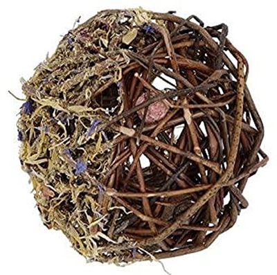 Kerbl 81777 Boule en Osier avec Fleurs et 8 Mini Snacks Ø 10 cm