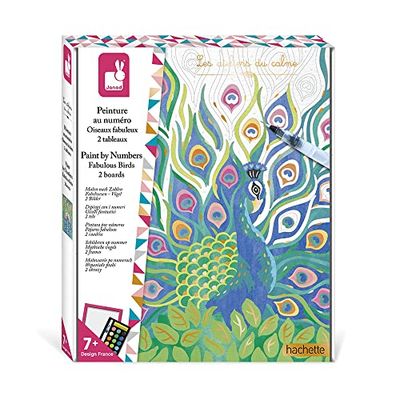 Janod - Schilderset op nummer fantastische vogels - 2 schilderijen om te maken - Les Ateliers du Calme - creatieve vrijetijdsset voor kinderen - vanaf 7 jaar, J07986, eenheidsmaat