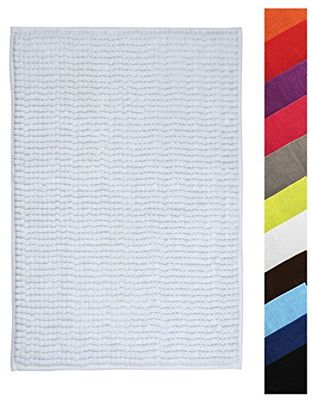 MSV Tapis de Bain Tapis de Douche „Chenille“ Poils Longs Microfibres Moelleux Anti-dérapant 60x90 cm Blanc