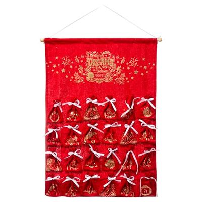 FEERIC CHRISTMAS - Déco de Noël Calendrier de l'Avent en Tissu Rouge avec 24 Pochons H 65 cm