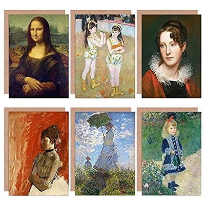 Renoir Monet Degas Peale Da Vinci Mona Lisa portret mieszana kartka z życzeniami artystycznymi opakowanie 6 sztuk