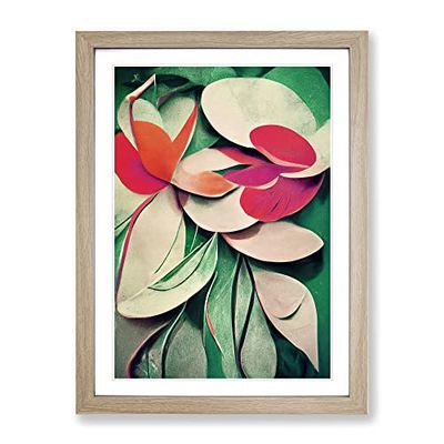 Floral Abstract No.1 Framed Print for Living Room Bedroom Home Office Décor, Wall Art Picture Ready to Hang, Oak A4 Frame (34 x 25 cm)