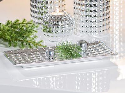 Pack of 3 Bowl, rectangular, dotted, Ceramics, silver colored, PU 3, L. 14 cm, W. 30 cm, H. 3 cm