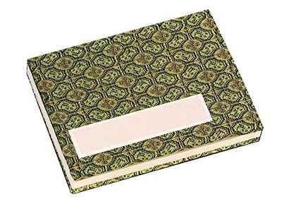 Honsell Leporello Sketchbook with 22 Sheets = 44 Pages Chinese Natural Handmade Cardboard, 12 x 9 cm, 300 g/m Covered with Brocade Like Olive Fabric, Green/White