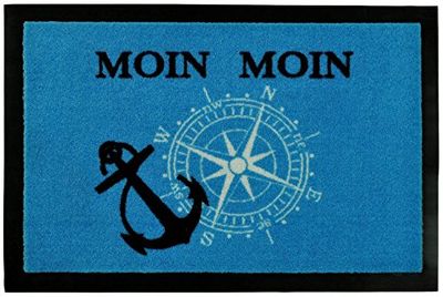 Hanse Home Printy Moin Moin Deurmat voor binnen en buiten, 40 x 60 cm, vuilvangmat, deurmat, wasbaar, weerbestendig, antislip, voor entree en buiten, blauw-zwart