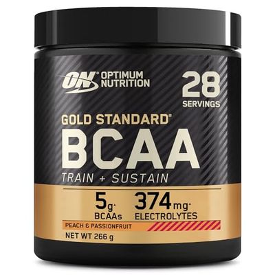 Optimum Nutrition Gold Standard BCAA Train + Sustain, Amino Acids Pre Workout Powder, Sports Drink with Vitamin C, Zinc, Magnesium and Electrolytes, Peach & Passionfruit Flavour, 28 Servings, 266 g