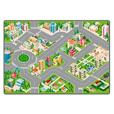 STARLUX - Tappeto da gioco per bambini Auto piccole - Antiscivolo - Circuito cittadino - 120 x 80 cm - 801142 Verde