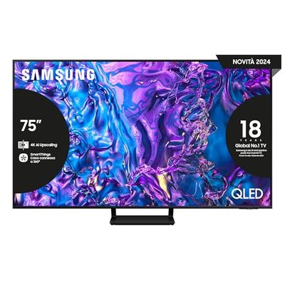 Samsung TV QE75Q70DATXZT QLED 4K, Smart TV 75" Quantum processor 4K, AirSlim, DVBT-2, Q-Symphony & OTS Lite, Integrato con Alexa e Bixby, compatibile con Google Assistant, Black 2024