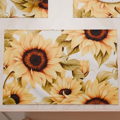 PETTI Artigiani Italiani - Tovagliette Americane con Stampa Digitale, Tovagliette Americane in Tessuto e Lavabili (Set da 6-30x45 cm) Girasole, 100% Made in Italy