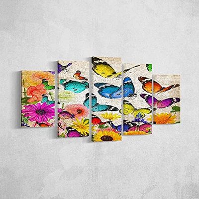 Homemania HM205PKNV-158 Cuadro - Mariposa, Poliéster, Madera, Multicolor, 100 x 3 x 60 cm, Set de 5 Piezas