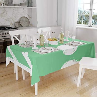 Bonamaison, Anti-moisissure, Séchage Rapide, Résistant aux Taches, Lavable en Machine, 100% Polyester Nappe de Table, Vert pétrole, Blanc, 140 x 160 Cm - Conçu et Fabriqué en Turquie