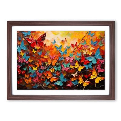 Butterfly Action Framed Wall Art Print, Ready to Hang Picture for Living Room Bedroom Home Office, Walnut A2 (66 x 48 cm)