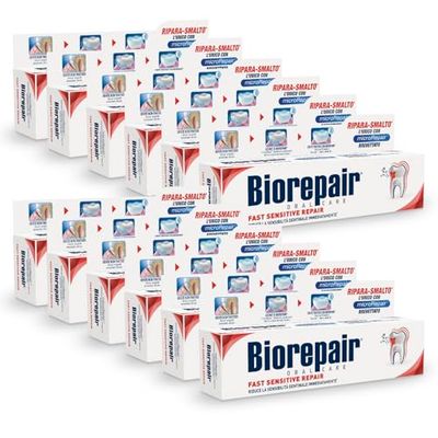 Biorepair, Dentifricio Fast Sensitive Repair, 12 Confezioni da 60ml, Riduce la Sensibilità Dentale e Dà Sollievo dal Dolore dei Denti Sensibili in 30 Secondi, Protegge e Ripara lo Smalto, Senza Fluoro