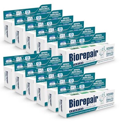 Biorepair, Zaawansowana pasta do zębów, Anti-Carie, 12 opakowań po 75 ml, antybakteryjna, zwalcza płytkę nazębną i próchnicę, chroni lakier do paznokci przed agresją bakteryjną
