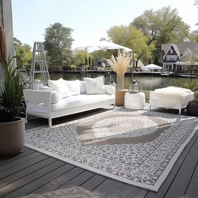 Elle Decoration Tappeto orientale per interni ed esterni, resistente alle intemperie e all'acqua, design vintage, per esterni, per giardino, balcone, terrazza, soggiorno, lino, 200 x 290 cm
