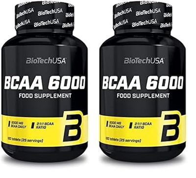 BioTechUSA BCAA 6000 Tablets | 6,000mg | 2:1:1 Ratio BCAAs | for Muscle Growth & Energy, 100 Tablets (Pack of 2)