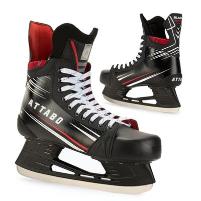 ATTABO Patins de Hockey pour Homme Blade Couleur Noir Taille 43 UE Lame Durable en Acier Inoxydable Stables Support de la Cheville Fermeture à Lacets Confortables et Endurants