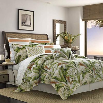 Tommy Bahama Parure de lit 100% Douce avec taies d'oreiller et Jupe de lit Assortis, Lavable en Machine, Entretien Facile, Coton, Vert Moyen/Blanc, pour très Grand lit californien