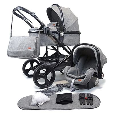 Silla de paseo Pixini Kalani 3 en 1, Trío, Niño, Silla de coche, Accesorios (gris)