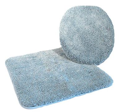 Kinzler Housse de Couvercle de WC en Microfibre de Haute qualité, Bleu Clair, 2 TLG. Set - 47x50 WC-Deckelbezug + 50x55 cm Vorleger Ohne Ausschnitt