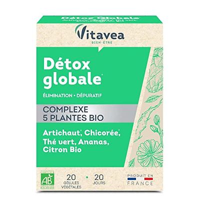 VITAVEA BIEN-ETRE - Détox Globale Bio - Complexe 5 Plantes Bio - Élimination Dépuratif -20 Gélules Végétales - Fabriqué en France